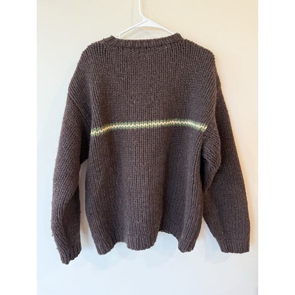 J. Crew Men's 100% Shetland Wool Sweater Size Large Brown With Stripe Pullover - Picture 2 of 8